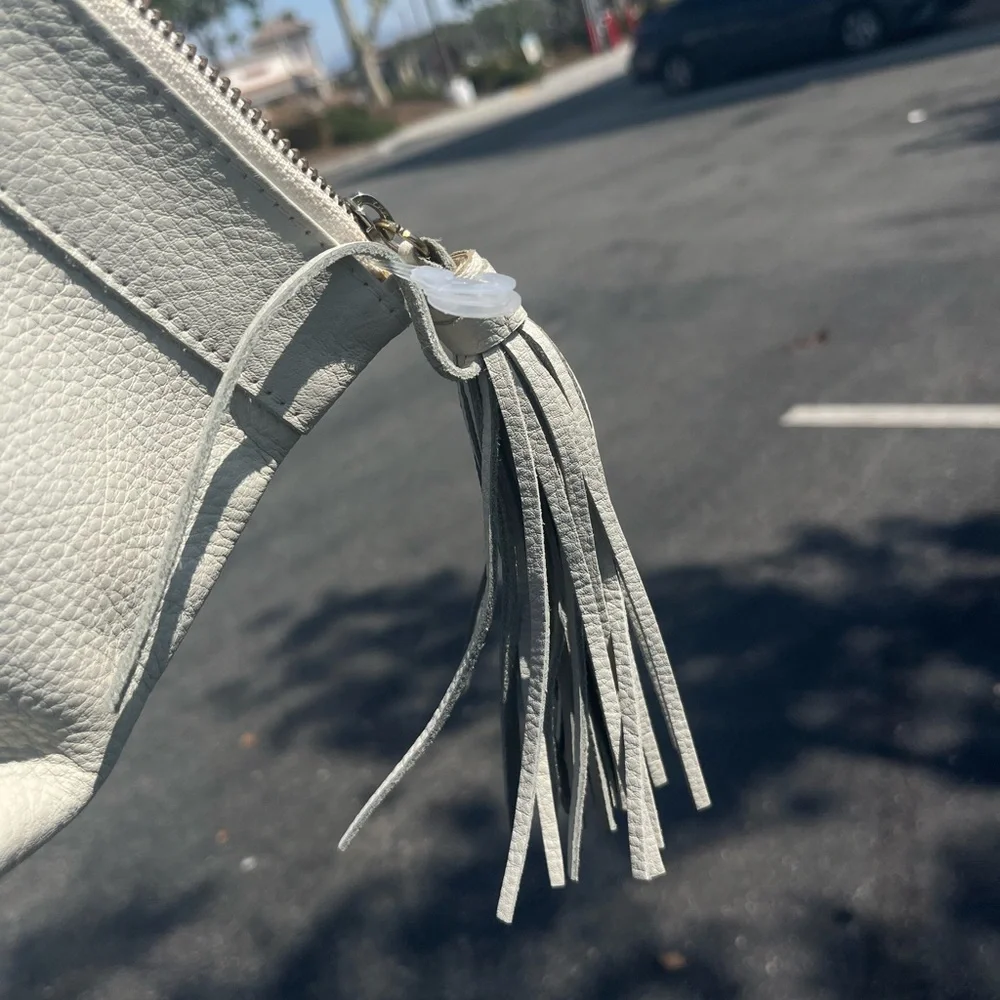 Leather Tassel Wristlet Clutch - grey Clhei